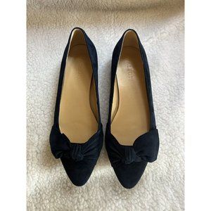 TALBOTS KID LEATHER SUEDE NAVY BLUE EDISON WRAP SIDE BOW FLATS SIZE 8